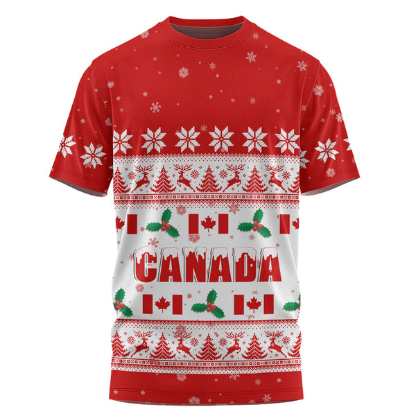 Canada T-Shirt Christmas Knit Style Snowflake Reindeer