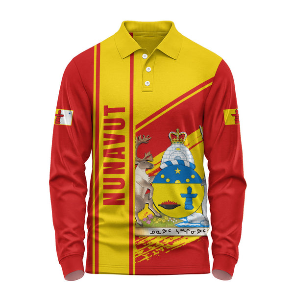 Nunavut Long Sleeve Polo Shirt Heritage Strength Crest