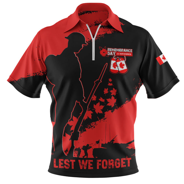 Canada Zip Polo Shirt Remembrance Day Maple Heroes Tribute