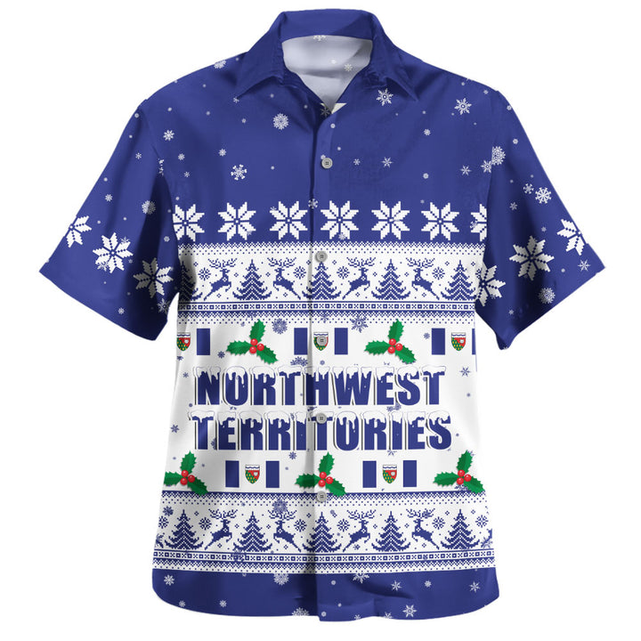 Northwest Territories Bowling Shirt Christmas Knit Style Snowflake Reindeer