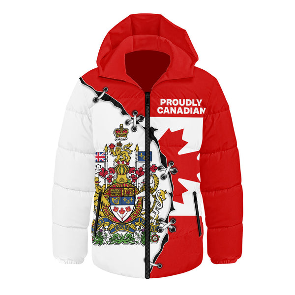 Canada Hooded Padded Jacket Coat Of Arms Unity Zipper Style
