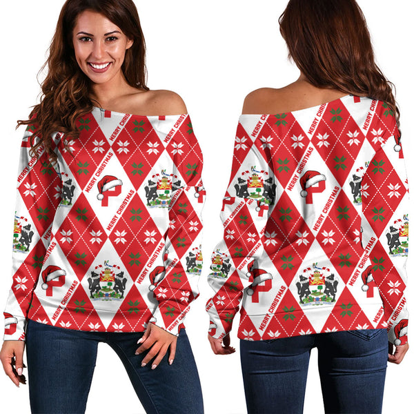 Prince Edward Island Off Shoulder Sweatshirt Christmas Argyle Pattern With Royal Crest