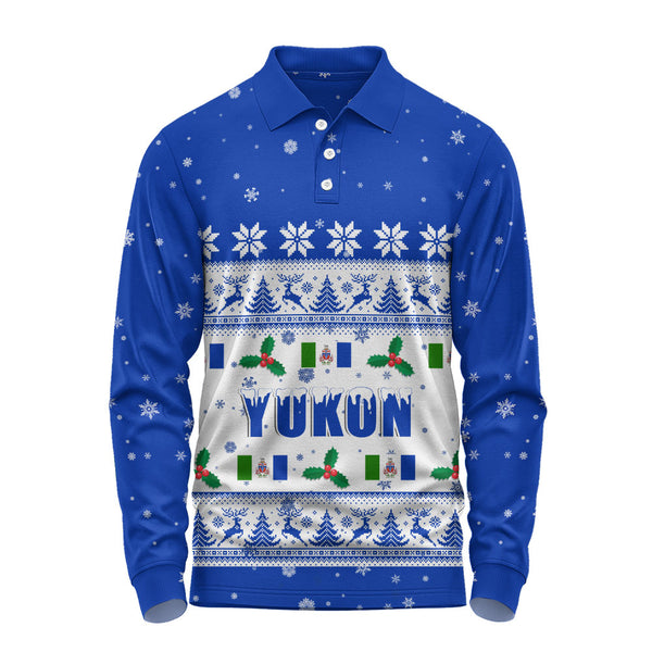 Yukon Long Sleeve Polo Shirt Christmas Knit Style Snowflake Reindeer