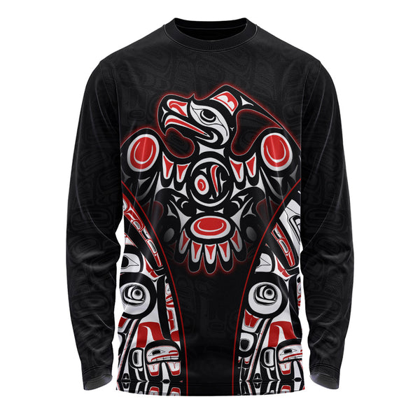 Canada Long Sleeve T-Shirt Thunderbird Totem Legacy Black And Red Power