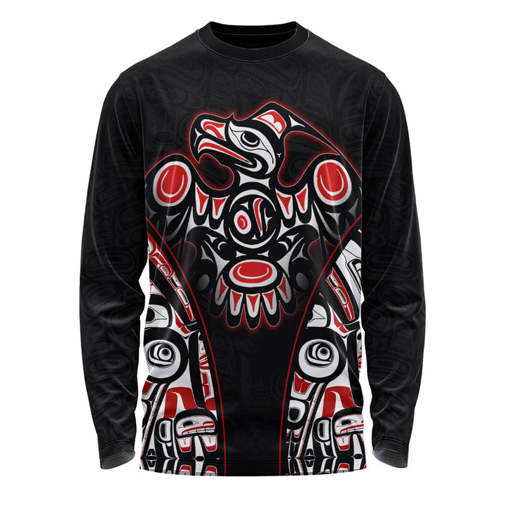 Canada Long Sleeve T-Shirt Thunderbird Totem Legacy Black And Red Power