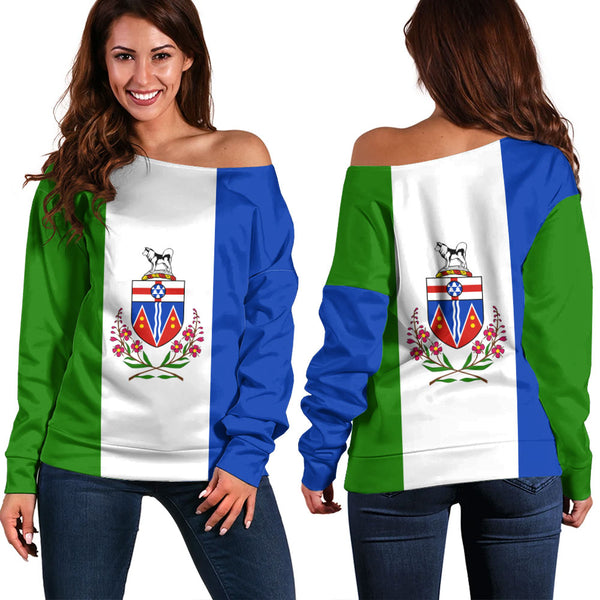 Yukon Off Shoulder Sweatshirt Flag Minimalist Pride Style