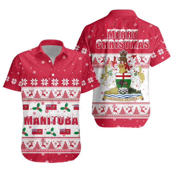 Manitoba Short Sleeve Shirt Christmas Knit Style Snowflake Reindeer