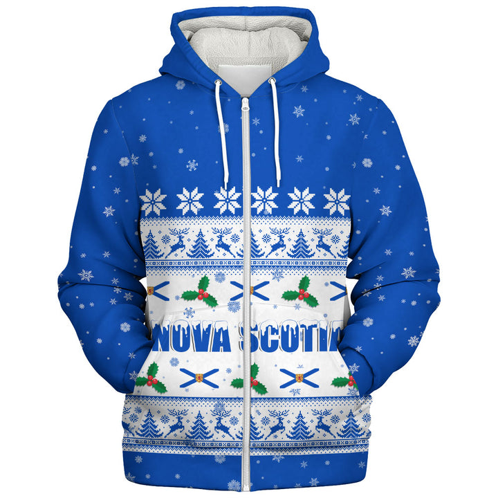 Nova Scotia Sherpa Hoodie Christmas Knit Style Snowflake Reindeer