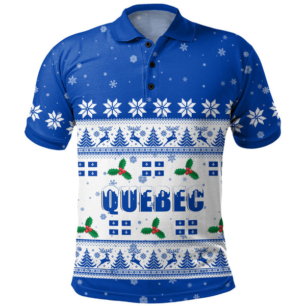 Quebec Polo Shirt Christmas Knit Style Snowflake Reindeer