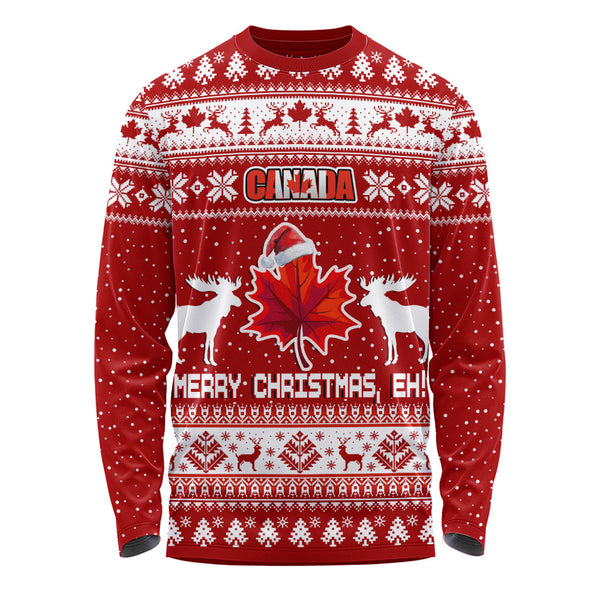 Canada Long Sleeve T-Shirt Maple Leaf Merry Christmas Eh