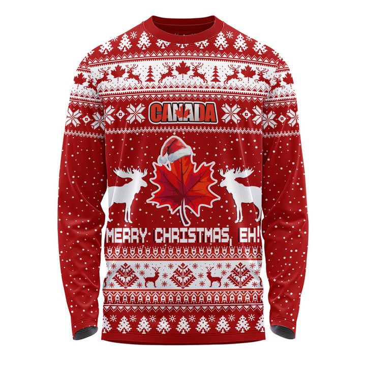 Canada Long Sleeve T-Shirt Maple Leaf Merry Christmas Eh
