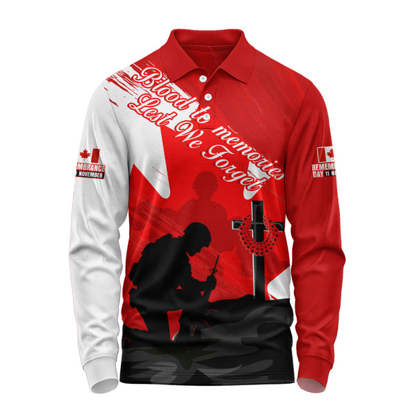 Canada Long Sleeve Polo Shirt Silhouettes Of Sacrifice Remembrance Day Tribute
