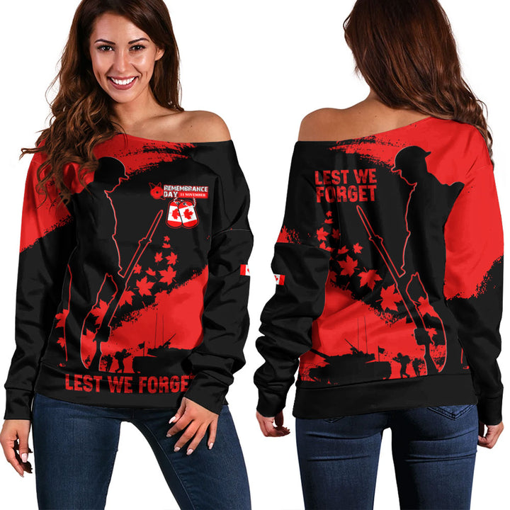 Canada Off Shoulder Sweatshirt Remembrance Day Maple Heroes Tribute
