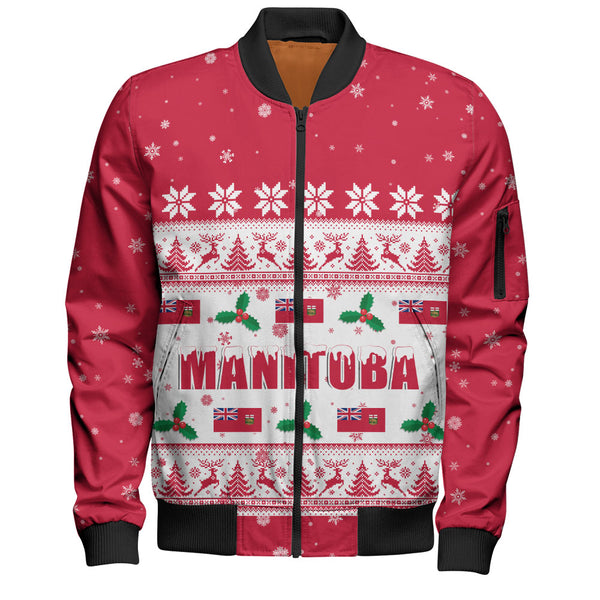 Manitoba Bomber Jacket Christmas Knit Style Snowflake Reindeer
