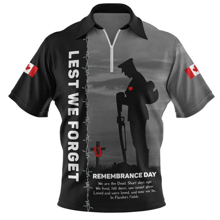 Canada Zip Polo Shirt Remembrance Day We Shall Not Forget We Will Remember Them