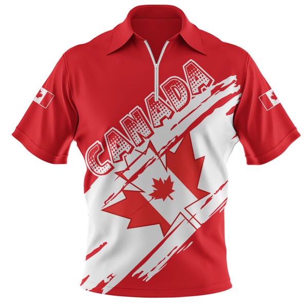 Canada Zip Polo Shirt Canada Pride Diagonal
