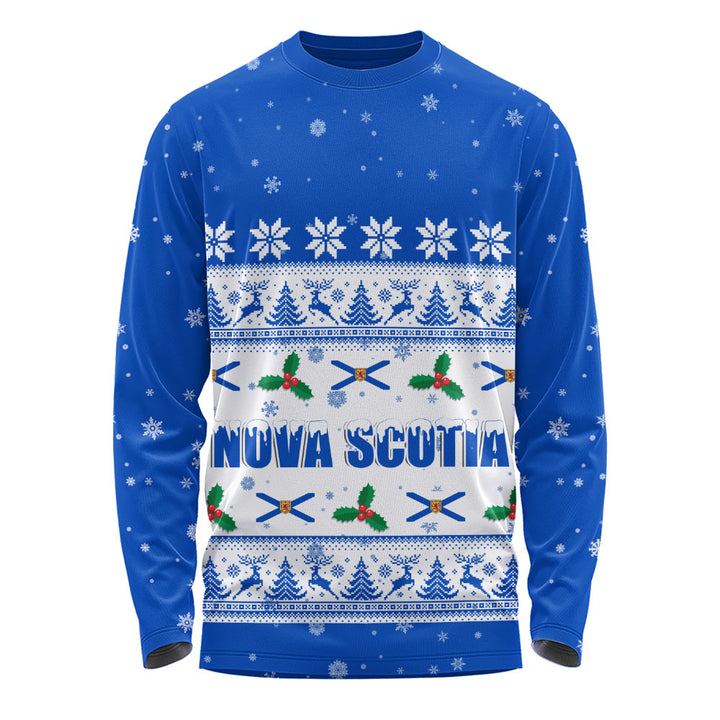 Nova Scotia Long Sleeve T-Shirt Christmas Knit Style Snowflake Reindeer