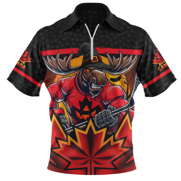 Canada Zip Polo Shirt Scary Moose Canada Hockey Spirit