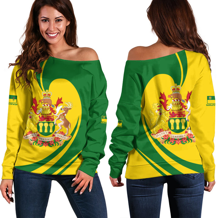 Saskatchewan Off Shoulder Sweatshirt Legacy Of The Noble Spirit