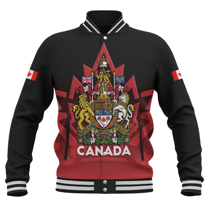 Canada Baseball Jacket Royal Red Black National Emblem Of Canada