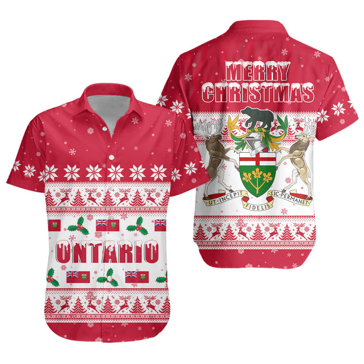 Ontario Short Sleeve Shirt Christmas Knit Style Snowflake Reindeer