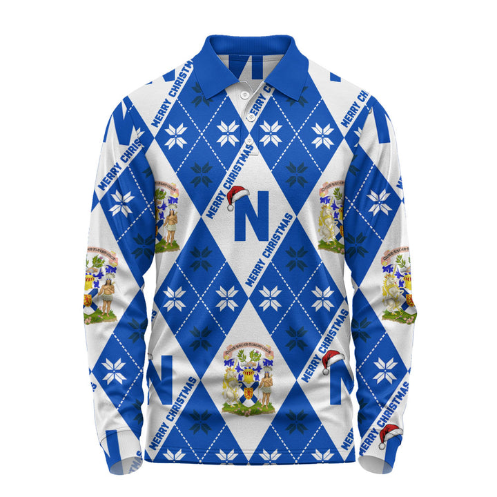 Nova Scotia Long Sleeve Polo Shirt Christmas Argyle Pattern With Royal Crest