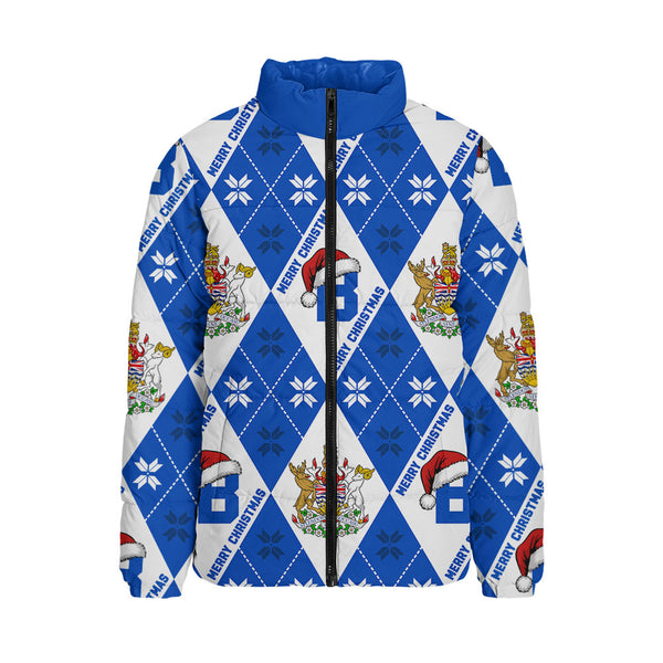 British Columbia Padded Jacket Christmas Argyle Pattern With Royal Crest
