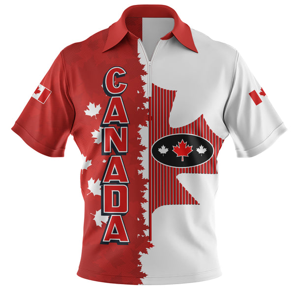 Canada Zip Polo Shirt Bold Leaf Patriotic Canada Edition