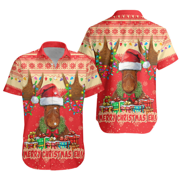 Canada Short Sleeve Shirt Xmas Moose Lights Celebration