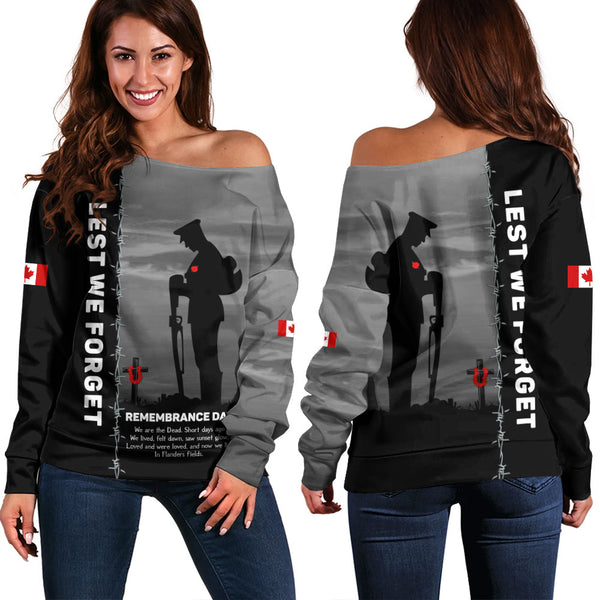 Canada Off Shoulder Sweatshirt Remembrance Day We Shall Not Forget We Will Remember Them