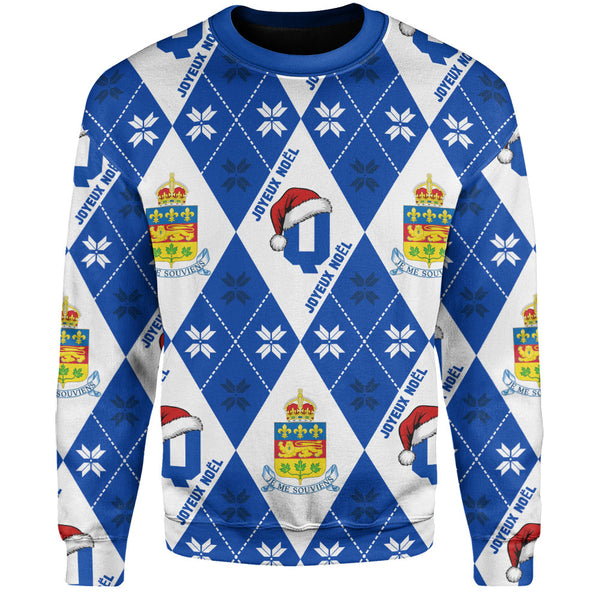 Quebec Sweatshirt Christmas Argyle Pattern With Royal Crest
