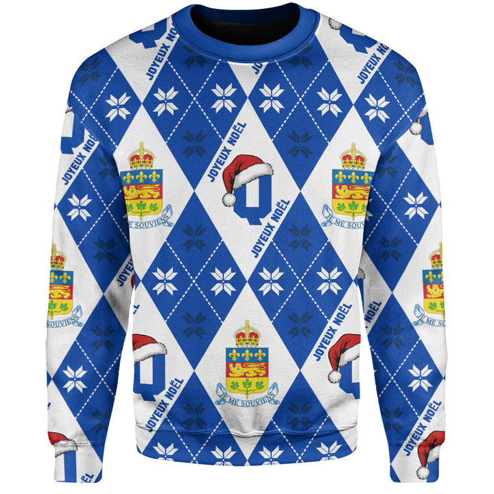 Quebec Sweatshirt Christmas Argyle Pattern With Royal Crest