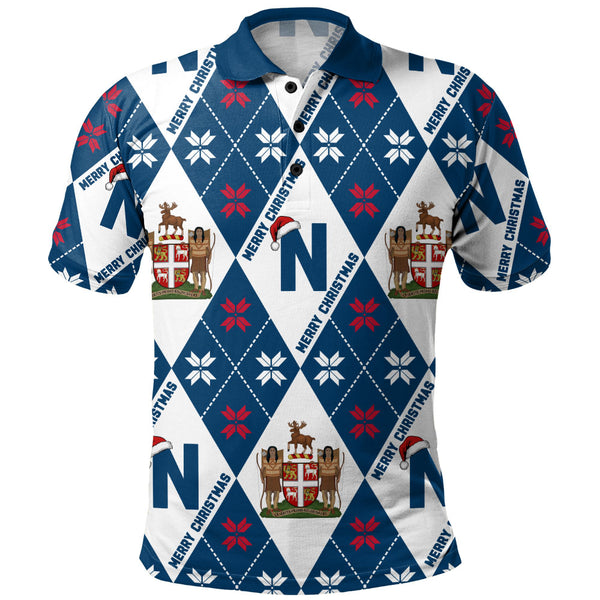 Newfoundland & Labrador Polo Shirt Christmas Argyle Pattern With Royal Crest