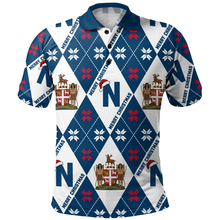 Newfoundland & Labrador Polo Shirt Christmas Argyle Pattern With Royal Crest