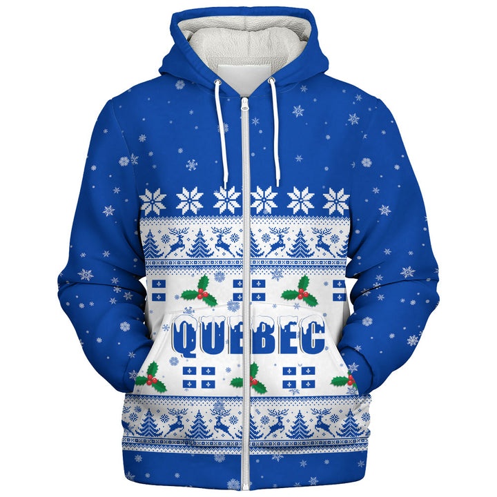 Quebec Sherpa Hoodie Christmas Knit Style Snowflake Reindeer