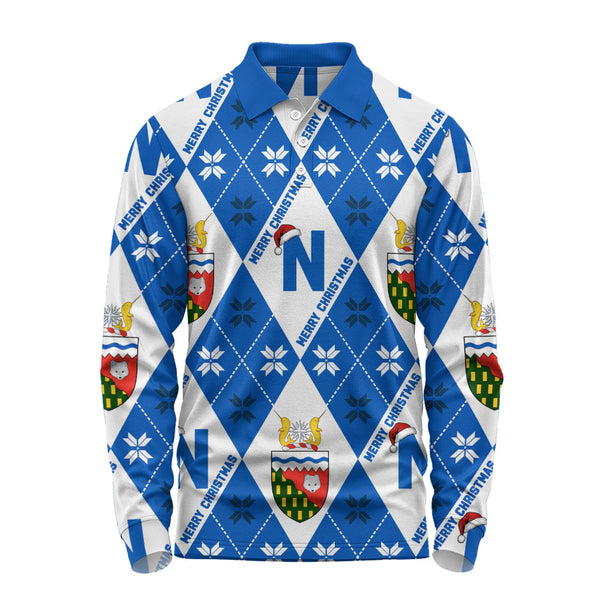 Northwest Territories Long Sleeve Polo Shirt Christmas Argyle Pattern With Royal Crest
