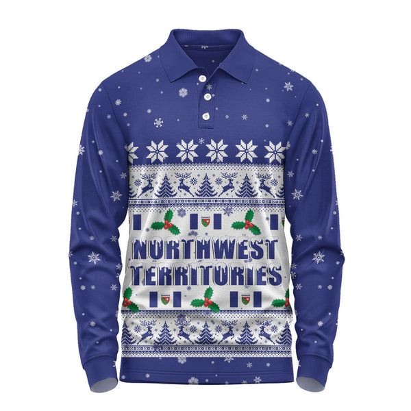 Northwest Territories Long Sleeve Polo Shirt Christmas Knit Style Snowflake Reindeer