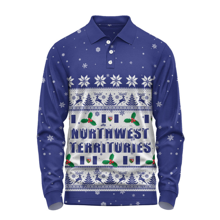 Northwest Territories Long Sleeve Polo Shirt Christmas Knit Style Snowflake Reindeer