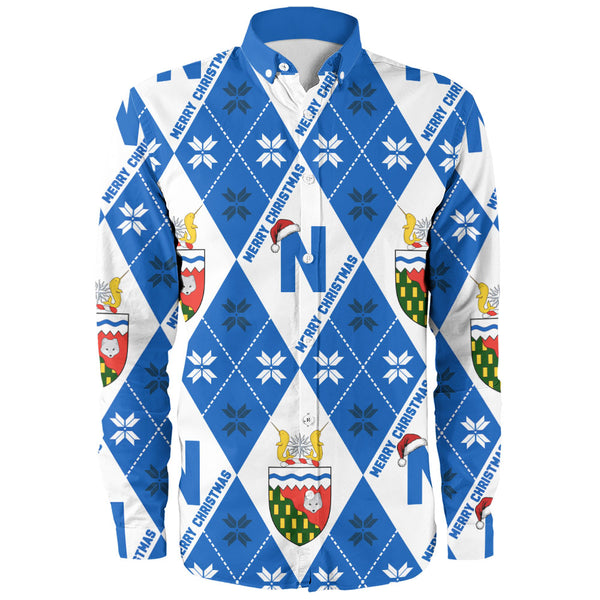 Northwest Territories Long Sleeve Shirt Christmas Argyle Pattern With Royal Crest