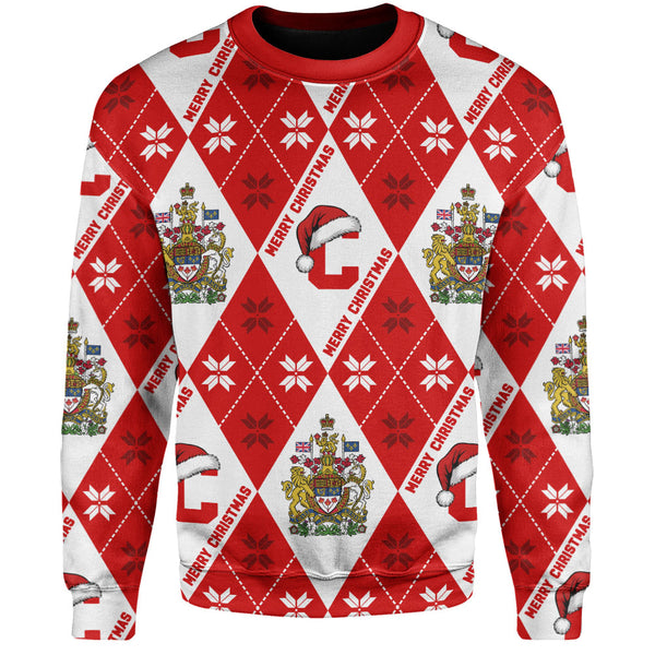 Canada Sweatshirt Christmas Argyle Pattern With Royal Crest