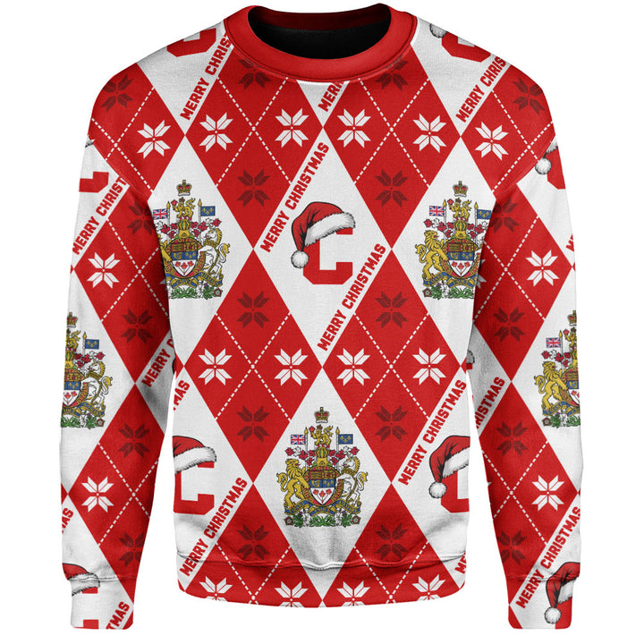 Canada Sweatshirt Christmas Argyle Pattern With Royal Crest