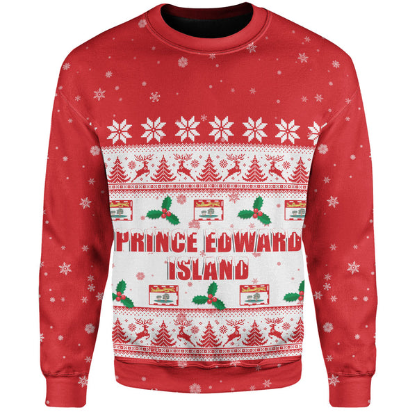 Prince Edward Island Sweatshirt Christmas Knit Style Snowflake Reindeer