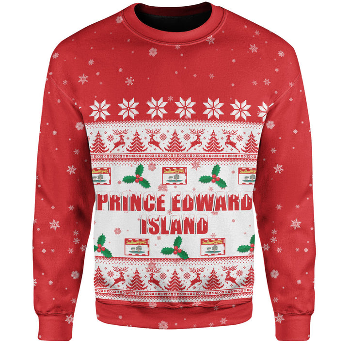 Prince Edward Island Sweatshirt Christmas Knit Style Snowflake Reindeer
