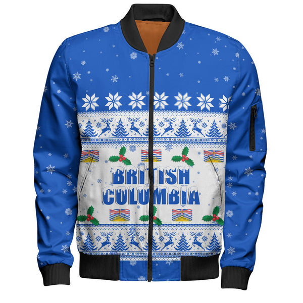 British Columbia Bomber Jacket Christmas Knit Style Snowflake Reindeer