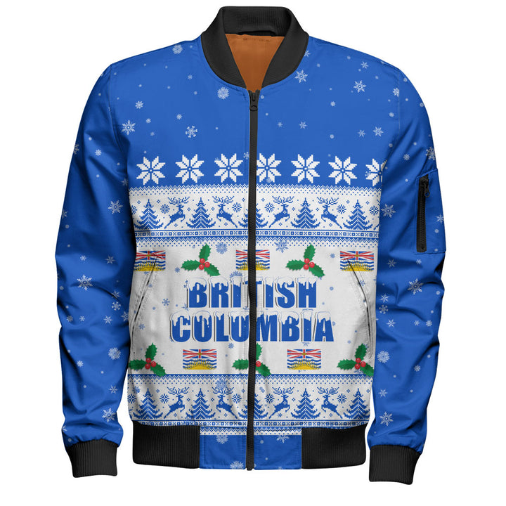 British Columbia Bomber Jacket Christmas Knit Style Snowflake Reindeer