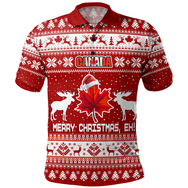 Canada Polo Shirt Maple Leaf Merry Christmas Eh