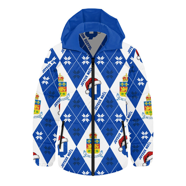 Quebec Hooded Padded Jacket Christmas Argyle Pattern With Royal Crest
