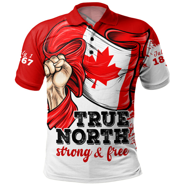Canada Polo Shirt True North Strong Free Canada Flag Power