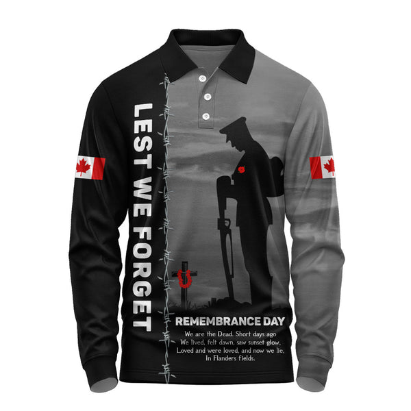 Canada Long Sleeve Polo Shirt Remembrance Day We Shall Not Forget We Will Remember Them