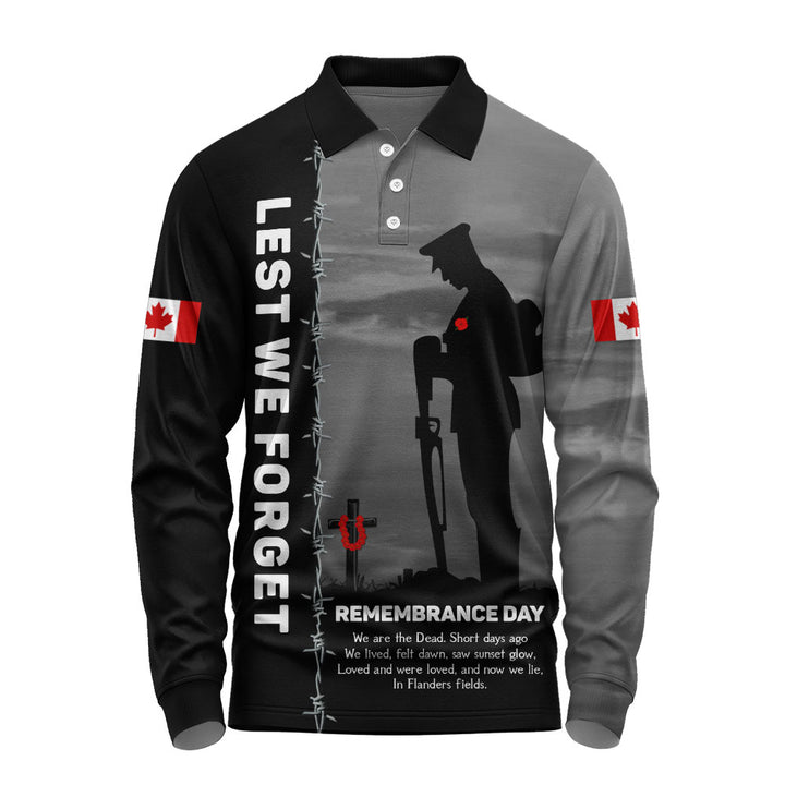 Canada Long Sleeve Polo Shirt Remembrance Day We Shall Not Forget We Will Remember Them